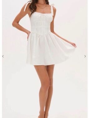 For Love & Lemons White Tie-Shoulder Mini Dress
